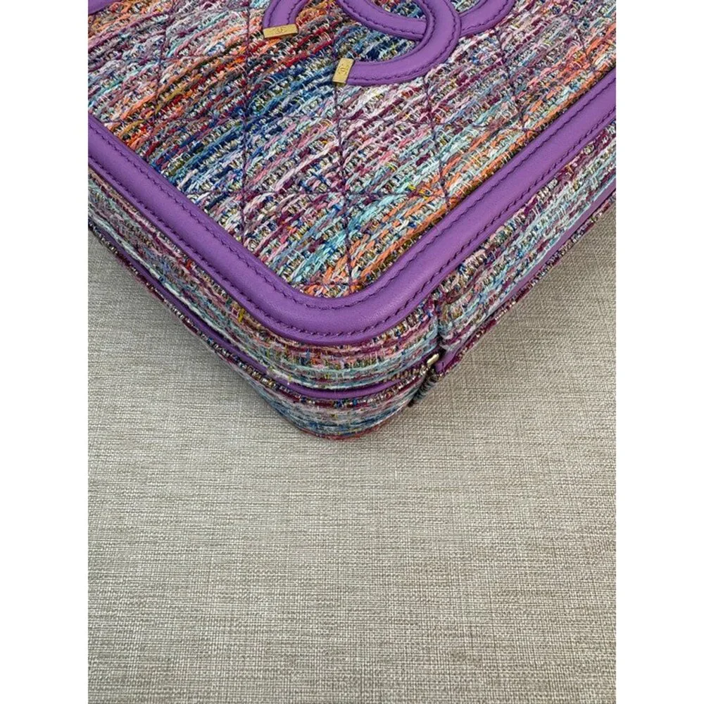 CHANEL Purple Tweed Filigree Vanity Case Medium GHW